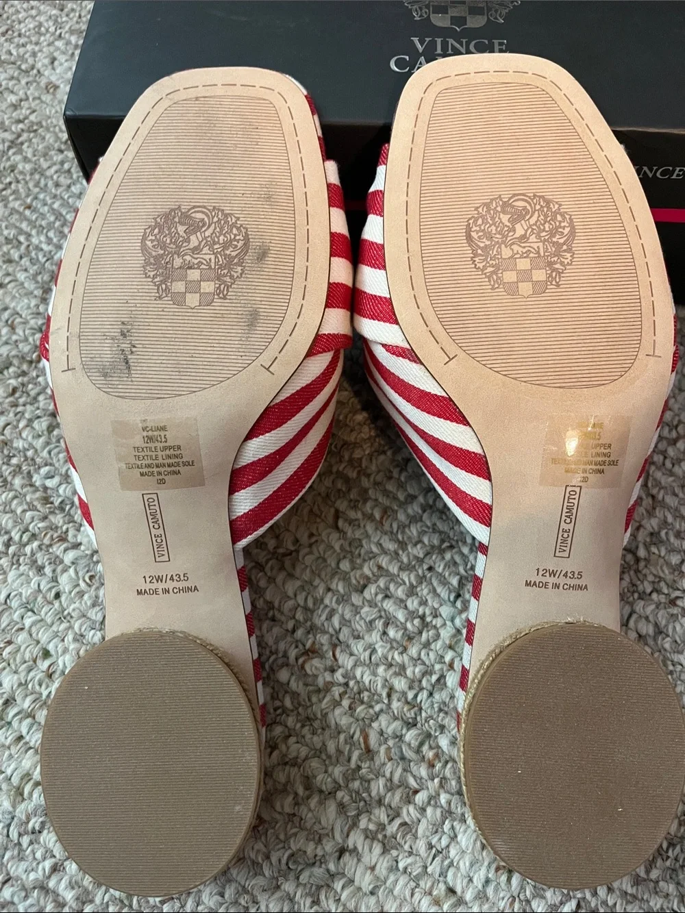 Vince Camuto Red & White Striped Slide Sandals